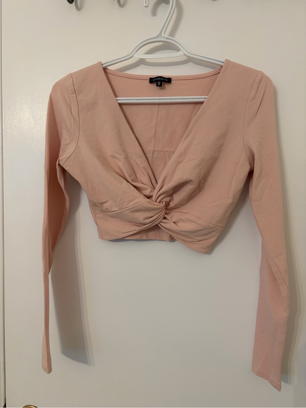 Dynamite Dusty Blush Twist-Front Long Sleeve Crop Top